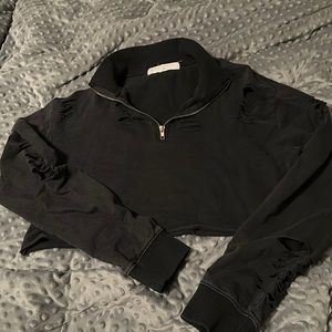 Emma & sam cropped distressed 1/4 zip
